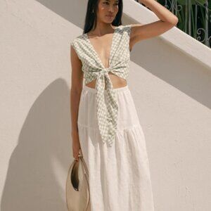 Whimsy + Row Millie Skirt/Dress in White Linen Tiered Maxi Skirt XS